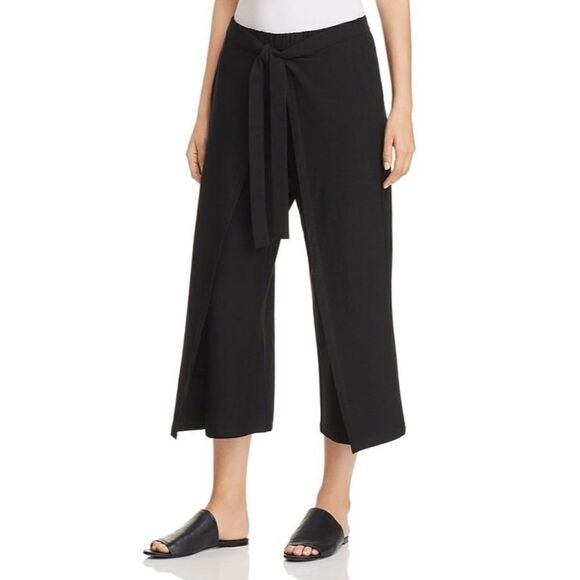 Eileen Fisher Tie-Front Overlay Wide Leg Culottes Crepe Crop Pants System Crepe - Picture 2 of 12